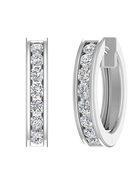 14K Gold or in Platinum Hoop Huggies Channel Set Diamond 